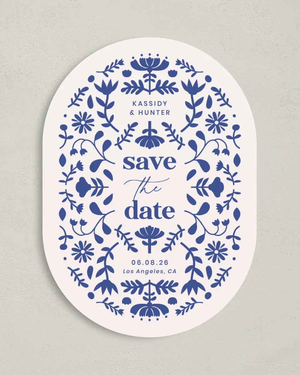This is a 5" x 7" Save the Date Card called The Kassidy printed in full color on Premium Smooth paper