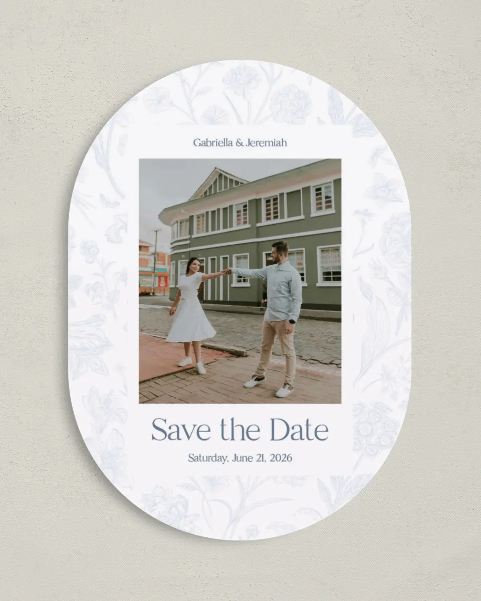 This is a 5" x 7" Save the Date Card called The Gabriella printed in full color on Premium Smooth paper