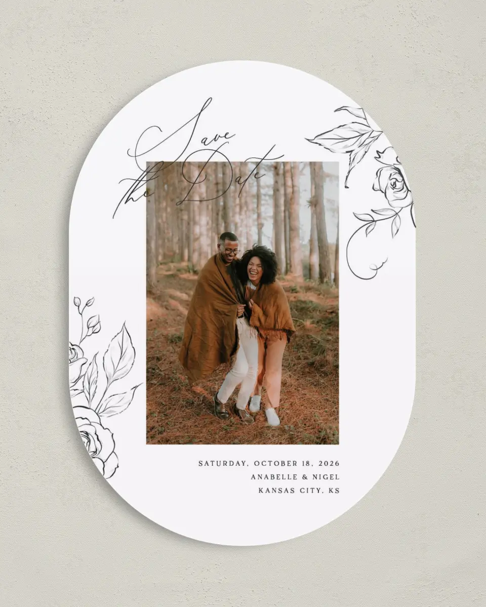This is a 5" x 7" Save the Date Card called The Anabelle printed in full color on Premium Smooth paper