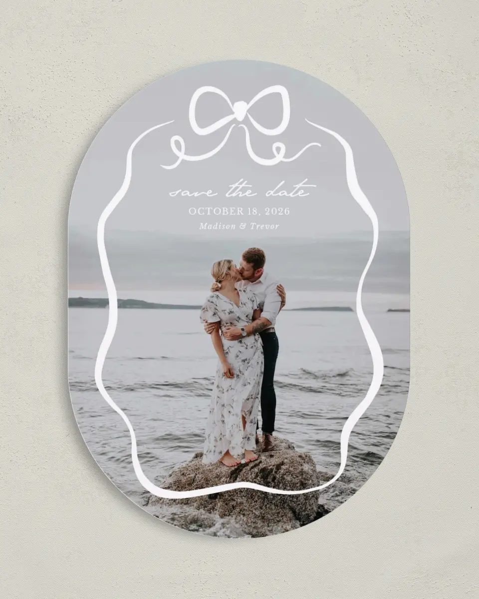 This is a 5" x 7" Save the Date Card called The Madison printed in full color on Premium Smooth paper