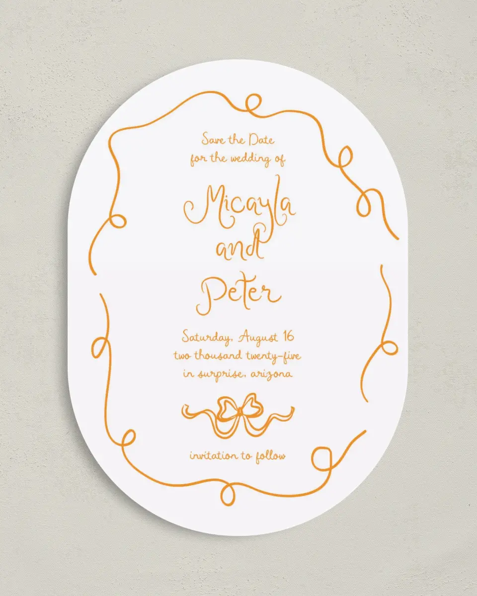 This is a 5" x 7" Save the Date Card called The Micayla printed in full color on Premium Smooth paper