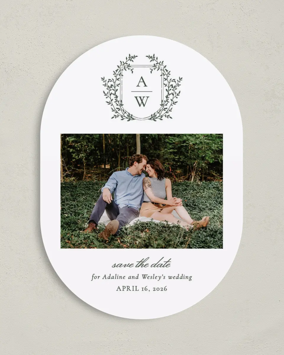This is a 5" x 7" Save the Date Card called The Adaline printed in full color on Premium Smooth paper