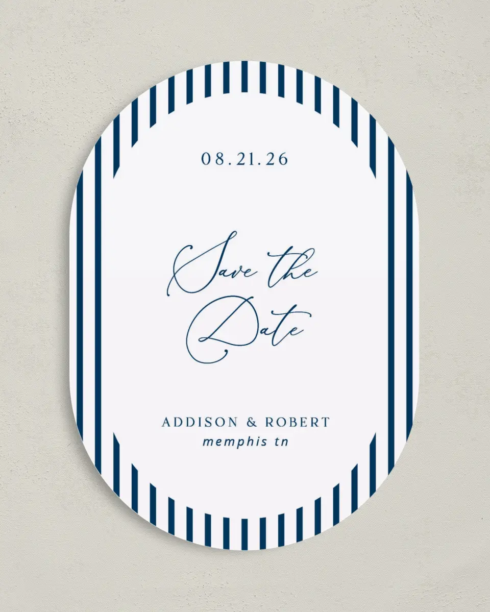 This is a 5" x 7" Save the Date Card called The Addison printed in full color on Premium Smooth paper