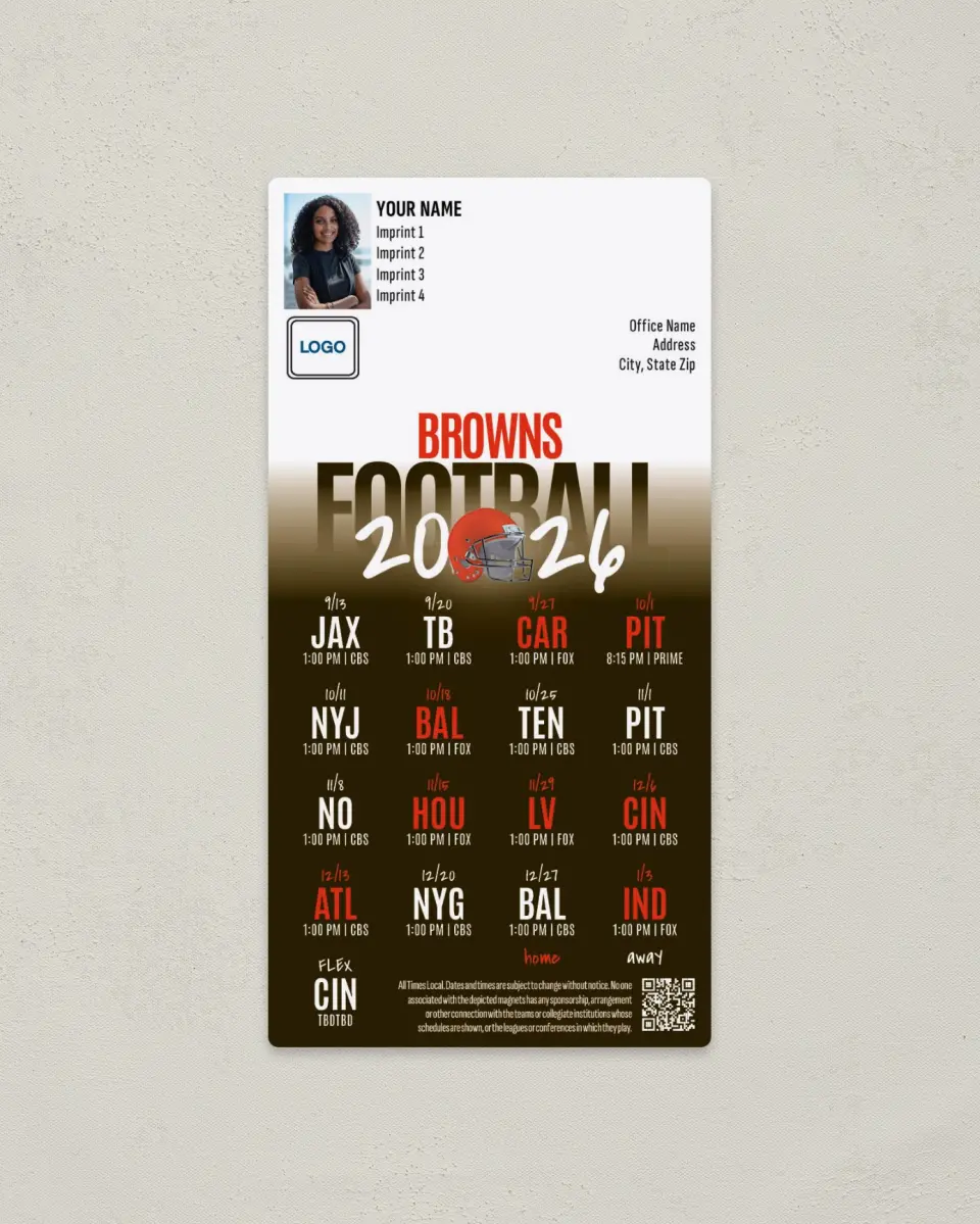 This is a 7" x 3½" Football Schedule Magnet called Cleveland Browns printed in full color