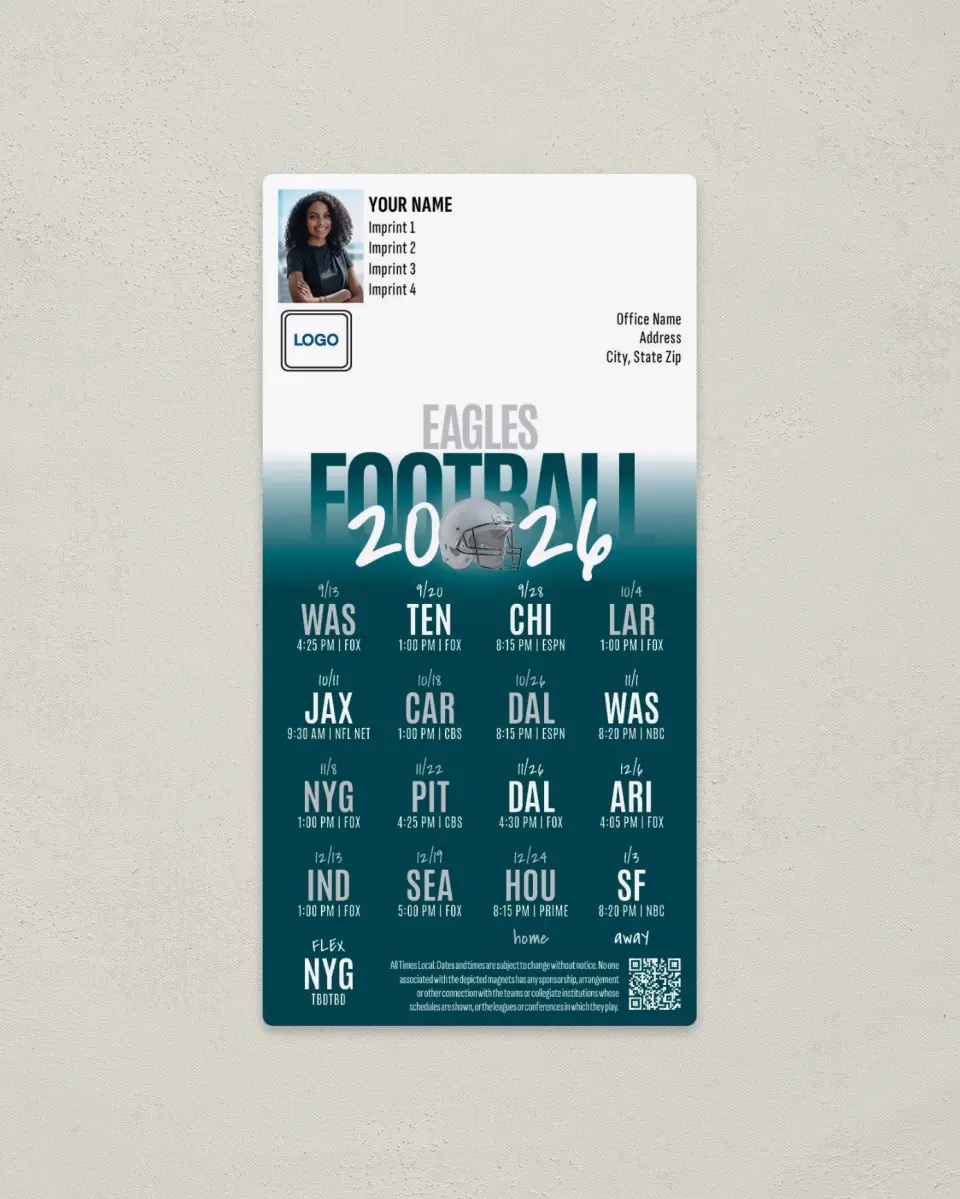 This is a 7" x 3½" Football Schedule Magnet called Philadelphia Eagles printed in full color