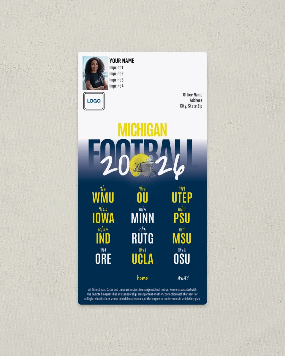 This is a 7" x 3½" Football Schedule Magnet called Michigan Wolverines printed in full color