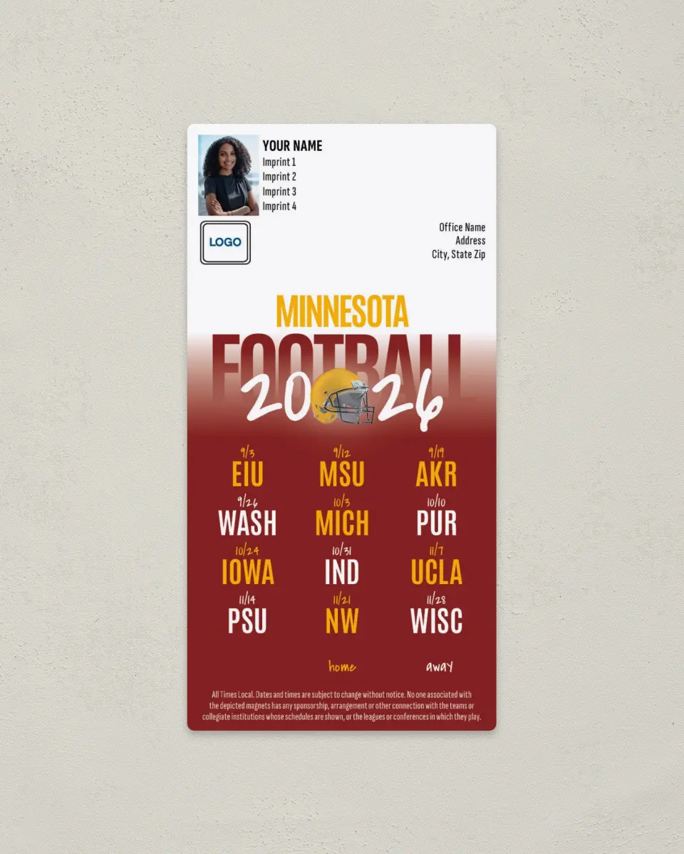 This is a 7" x 3½" Football Schedule Magnet called Minnesota Golden Gophers printed in full color