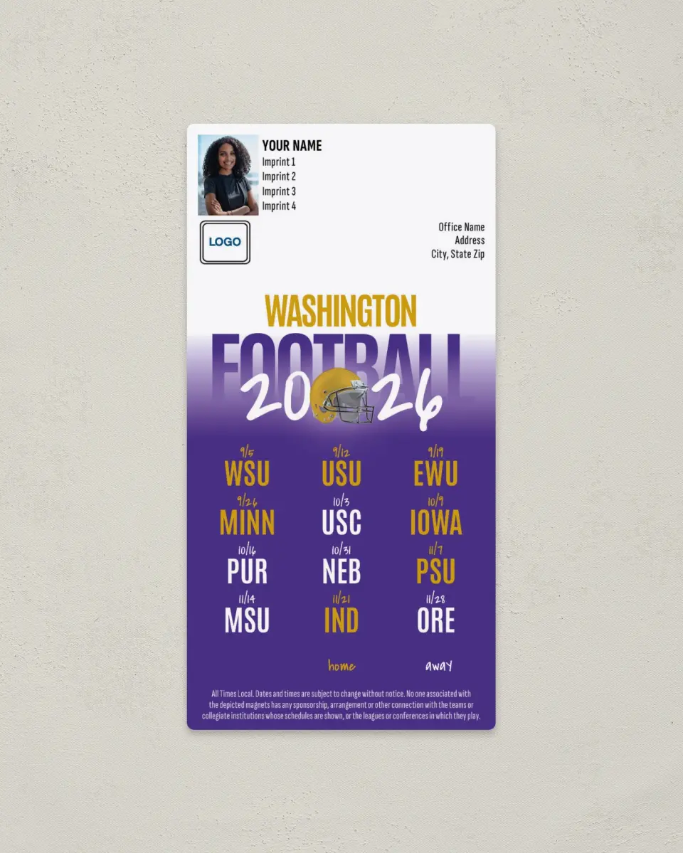 This is a 7" x 3½" Football Schedule Magnet called Washington Huskies printed in full color