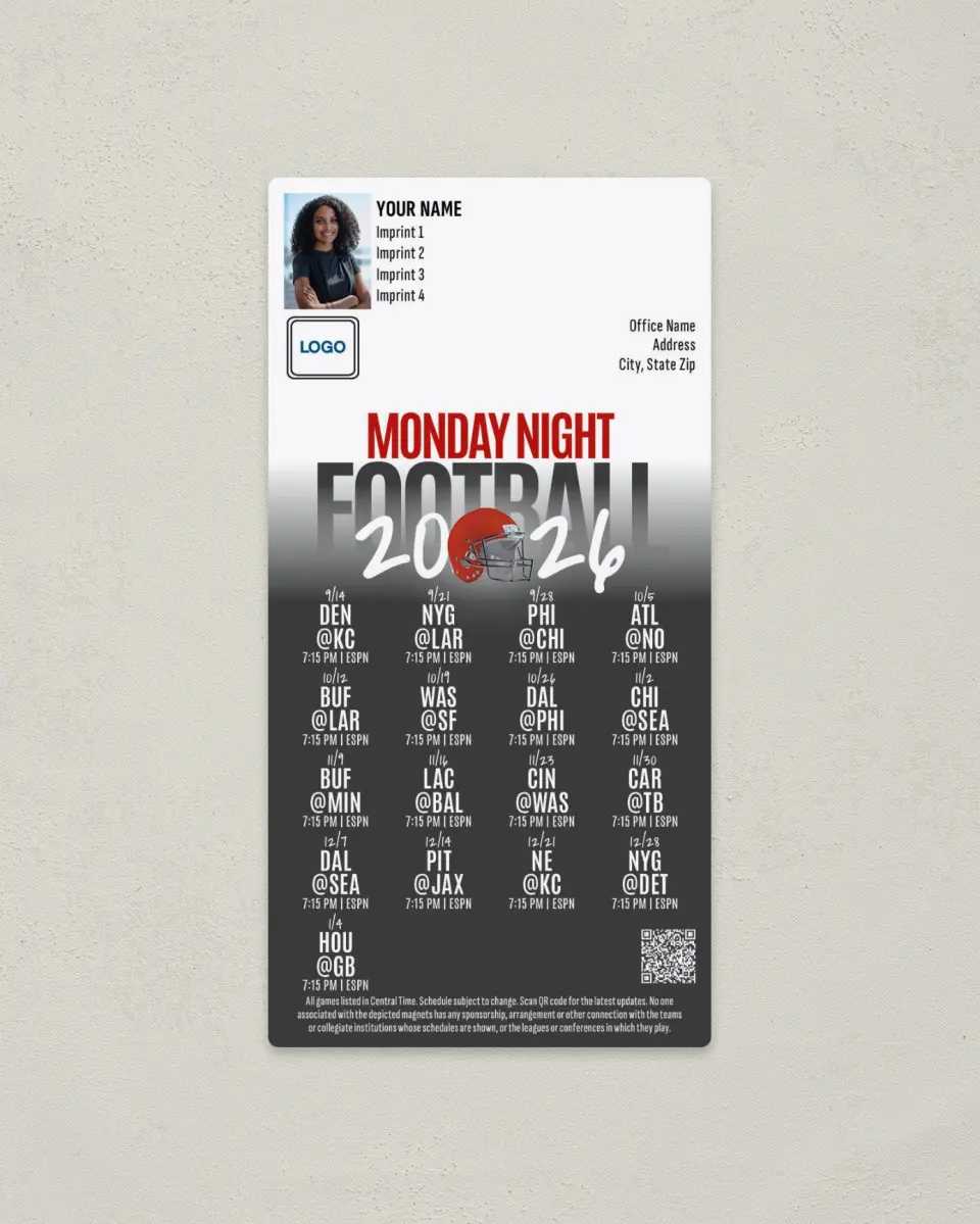 This is a 7" x 3½" Football Schedule Magnet called Monday Night Football printed in full color