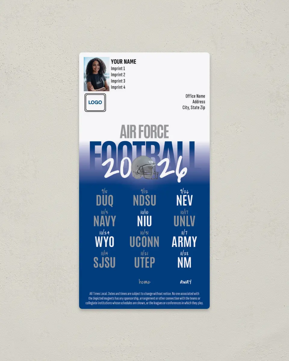 This is a 7" x 3½" Football Schedule Magnet called Air Force Academy printed in full color