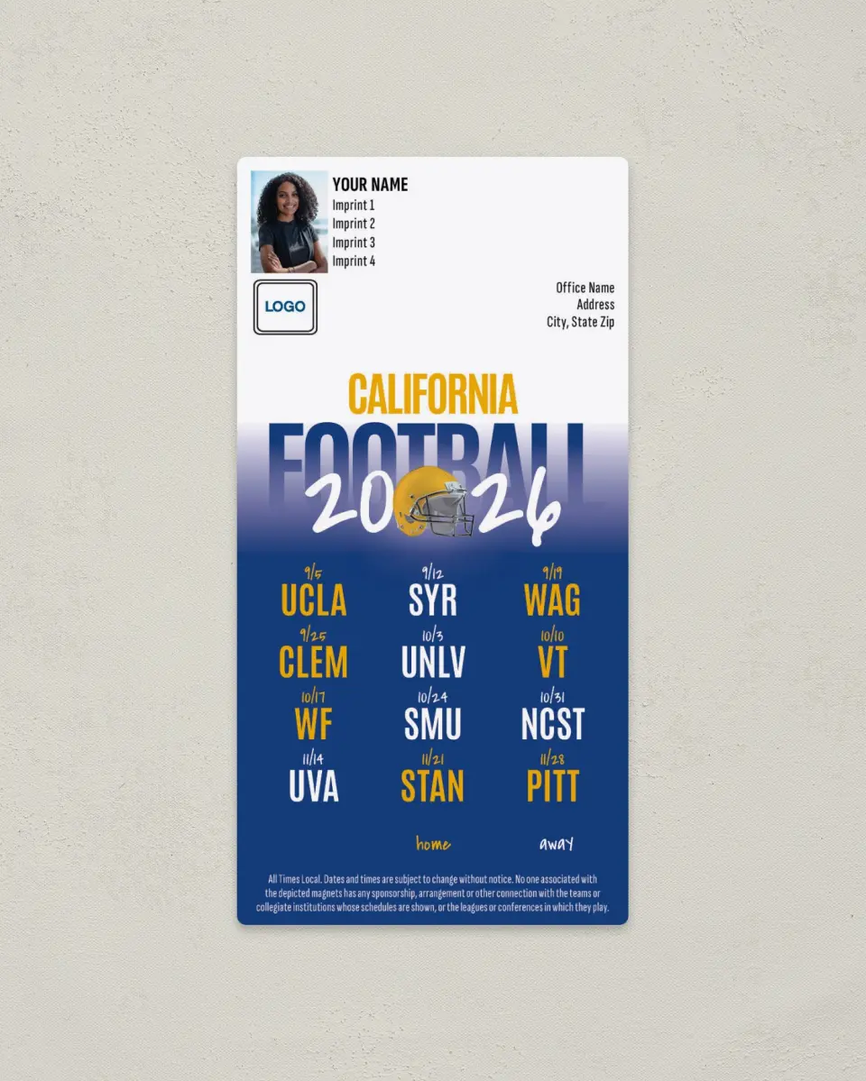 This is a 7" x 3½" Football Schedule Magnet called California Golden Bears printed in full color