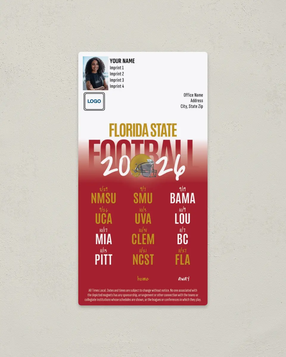This is a 7" x 3½" Football Schedule Magnet called Florida State Seminoles printed in full color