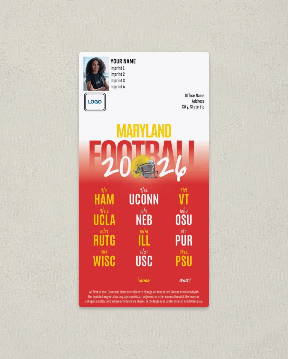 This is a 7" x 3½" Football Schedule Magnet called Maryland Terrapins printed in full color