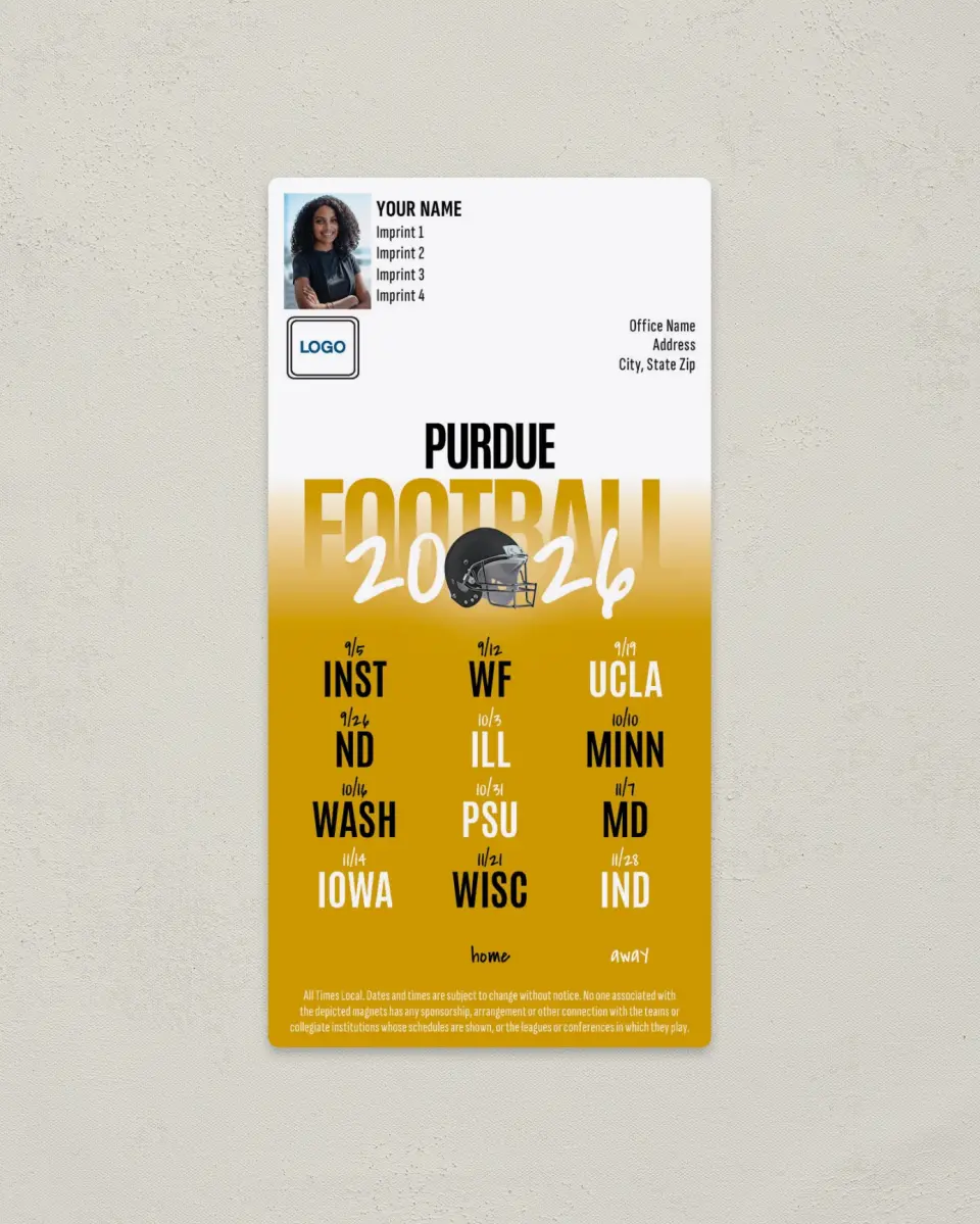 This is a 7" x 3½" Football Schedule Magnet called Purdue Boilermakers printed in full color