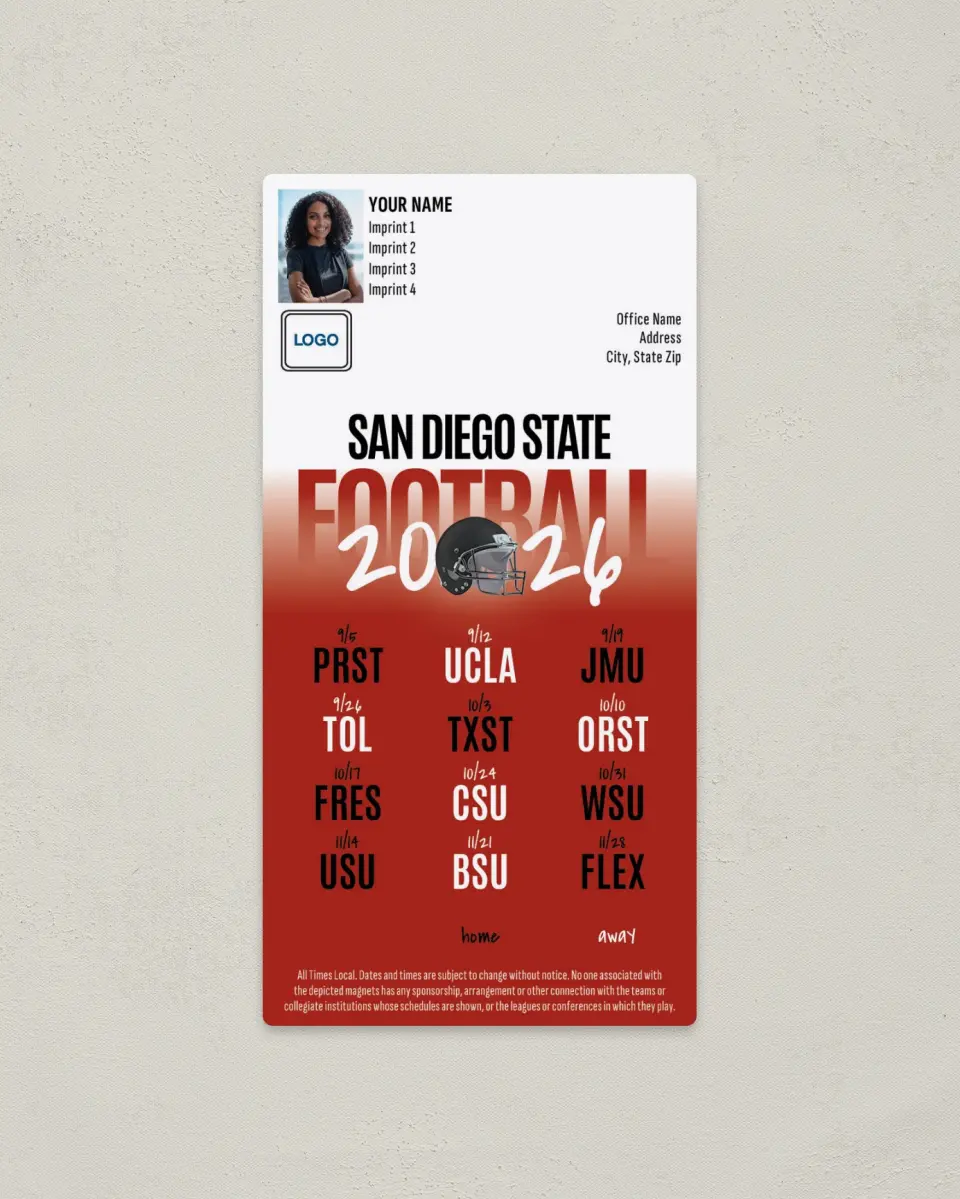 This is a 7" x 3½" Football Schedule Magnet called San Diego State Aztecs printed in full color
