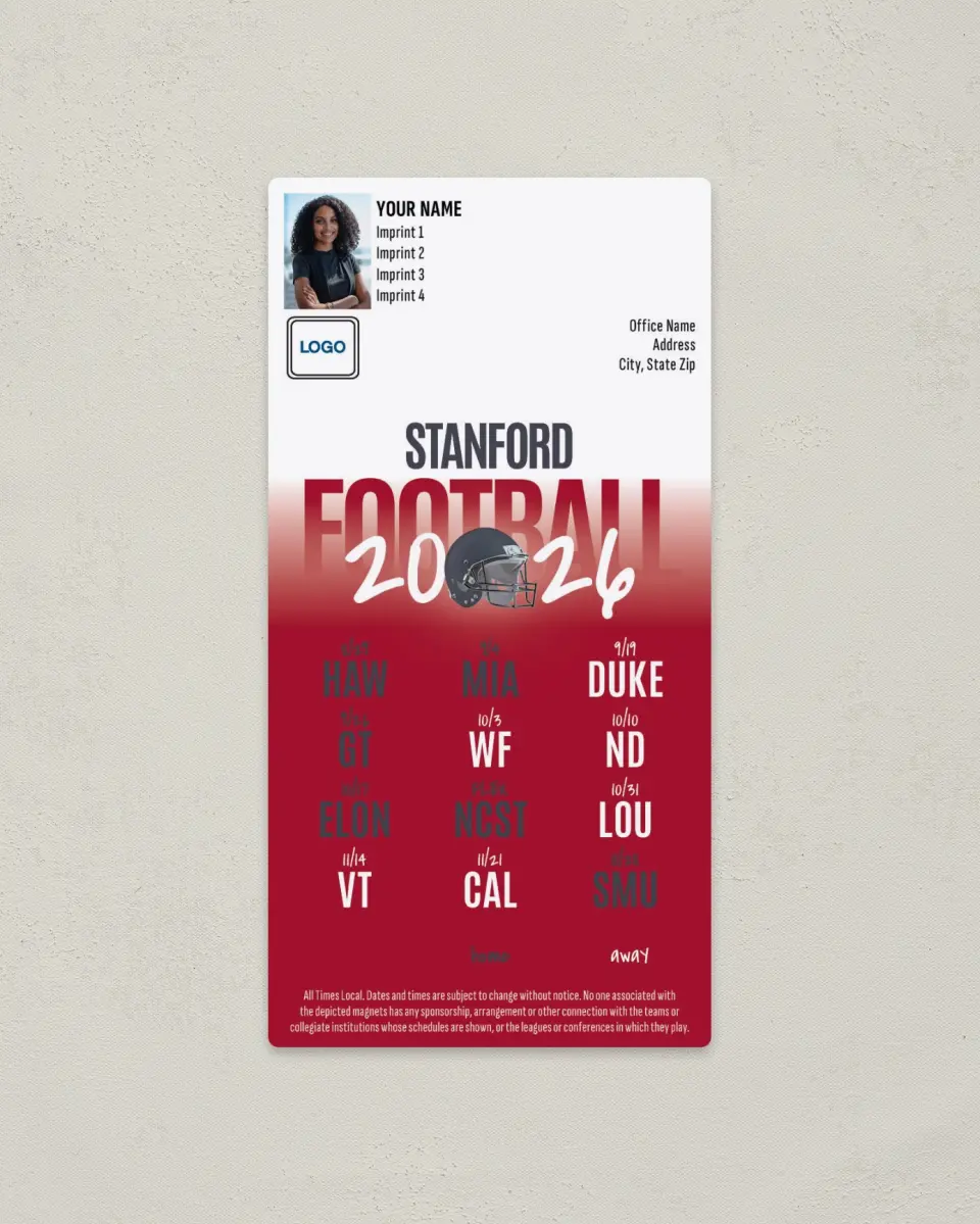 This is a 7" x 3½" Football Schedule Magnet called Stanford Cardinal printed in full color