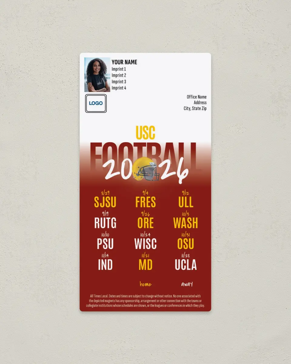 This is a 7" x 3½" Football Schedule Magnet called USC printed in full color