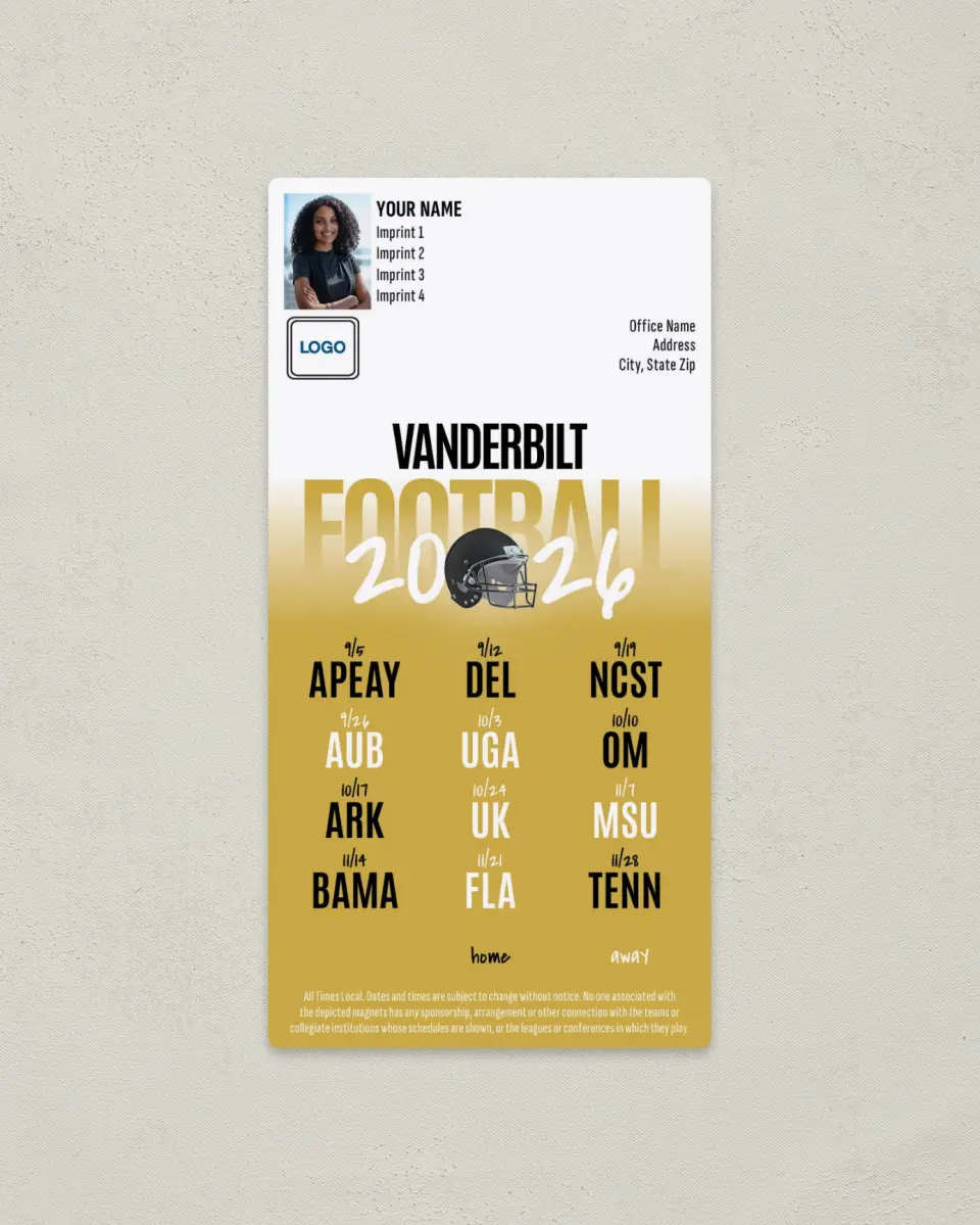 This is a 7" x 3½" Football Schedule Magnet called Vanderbilt Commodores printed in full color