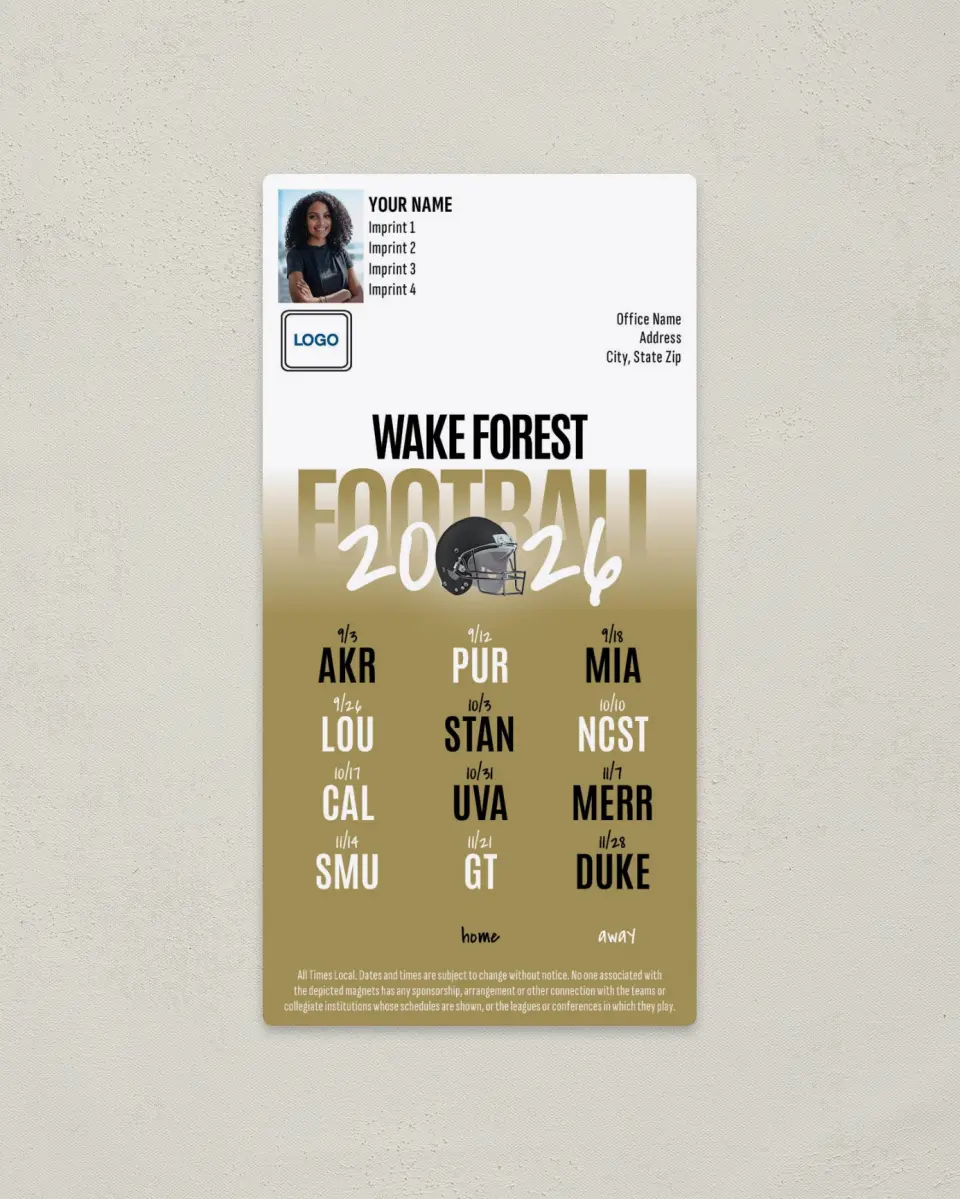 This is a 7" x 3½" Football Schedule Magnet called Wake Forest Demon Deacons printed in full color