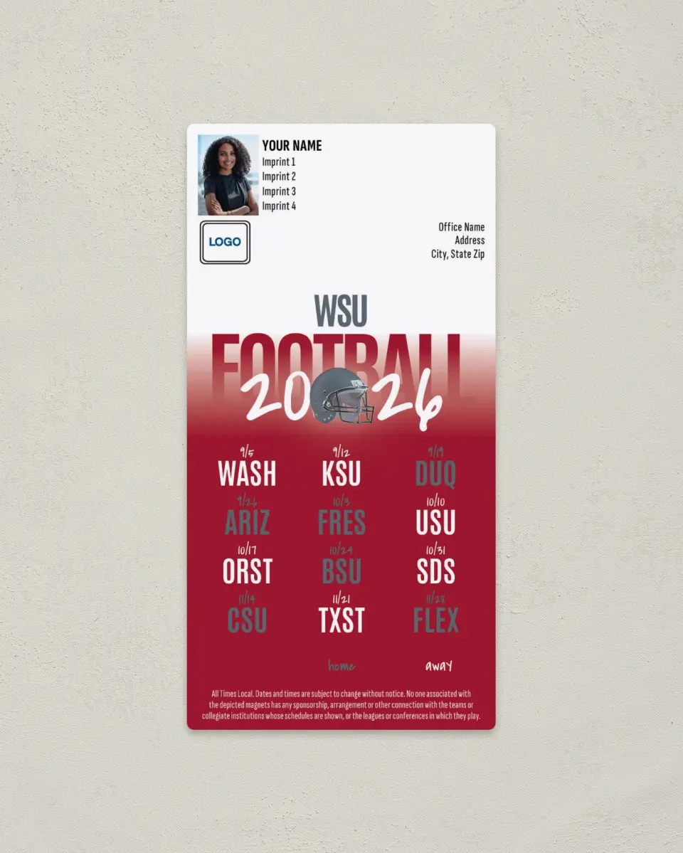 This is a 7" x 3½" Football Schedule Magnet called Washington State Cougars printed in full color