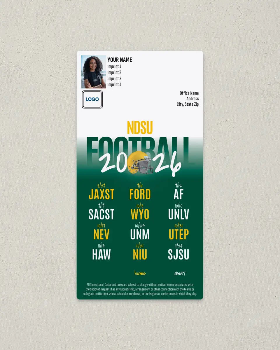 This is a 7" x 3½" Football Schedule Magnet called North Dakota State Bison printed in full color