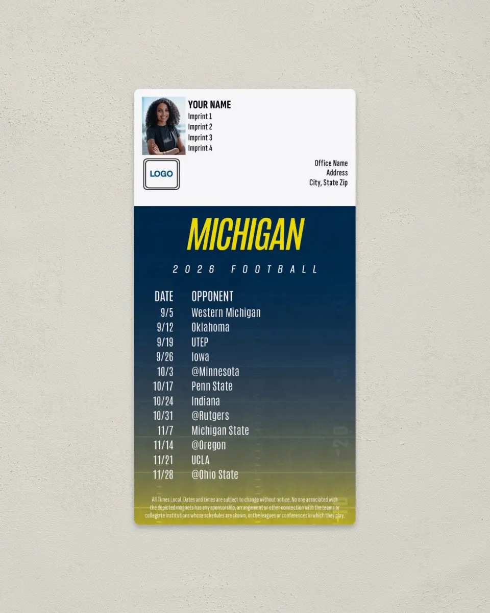 This is a 7" x 3½" Football Schedule Magnet called Michigan Wolverines printed in full color