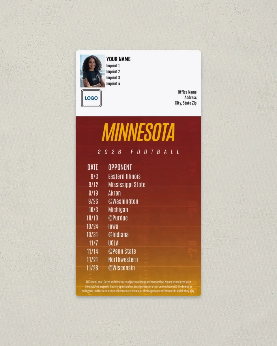 This is a 7" x 3½" Football Schedule Magnet called Minnesota Golden Gophers printed in full color