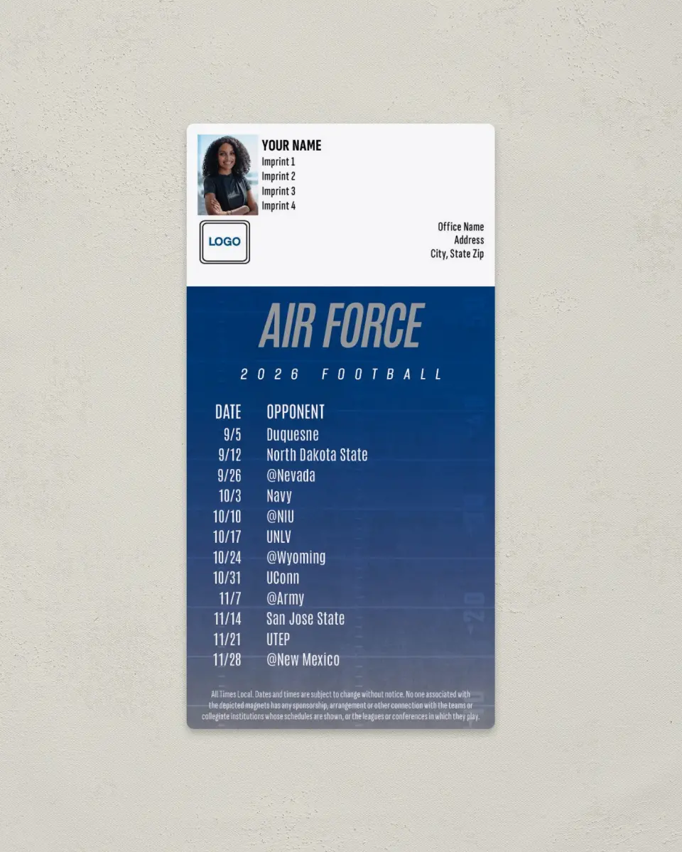 This is a 7" x 3½" Football Schedule Magnet called Air Force Academy printed in full color