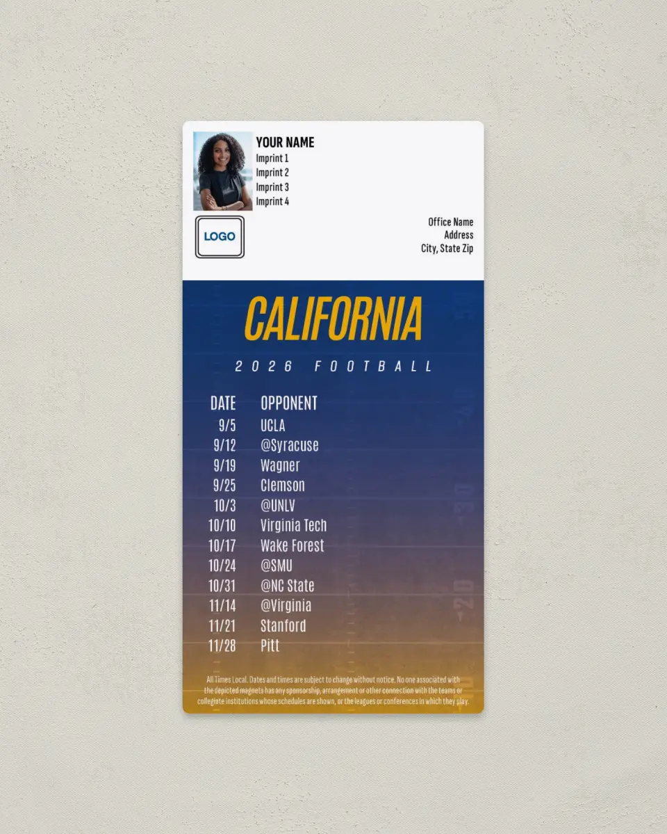 This is a 7" x 3½" Football Schedule Magnet called California Golden Bears printed in full color