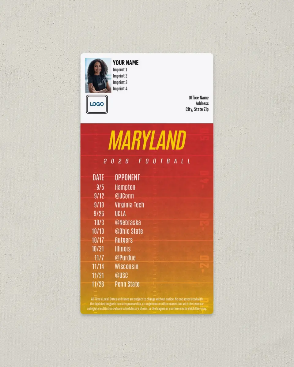 This is a 7" x 3½" Football Schedule Magnet called Maryland Terrapins printed in full color