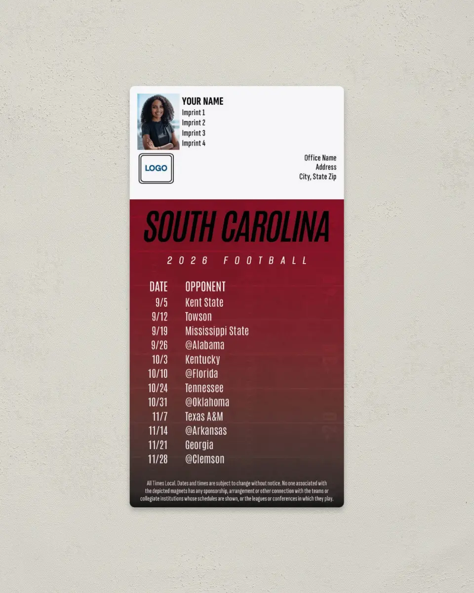 This is a 7" x 3½" Football Schedule Magnet called South Carolina Gamecocks printed in full color