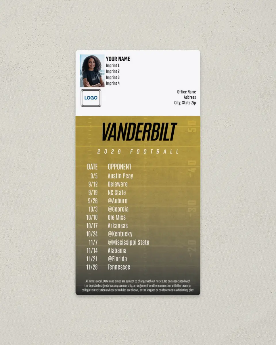 This is a 7" x 3½" Football Schedule Magnet called Vanderbilt Commodores printed in full color