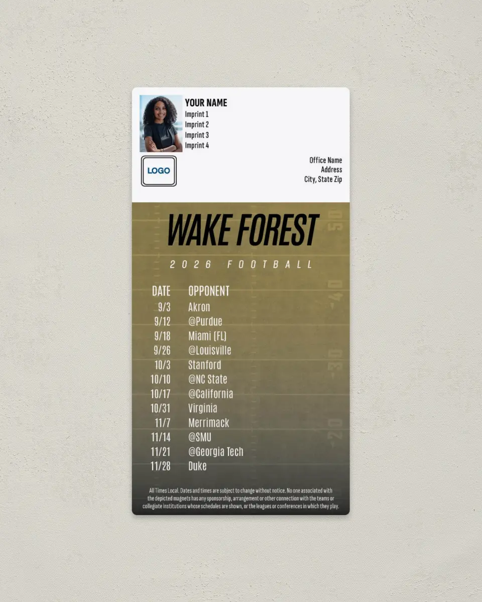 This is a 7" x 3½" Football Schedule Magnet called Wake Forest Demon Deacons printed in full color