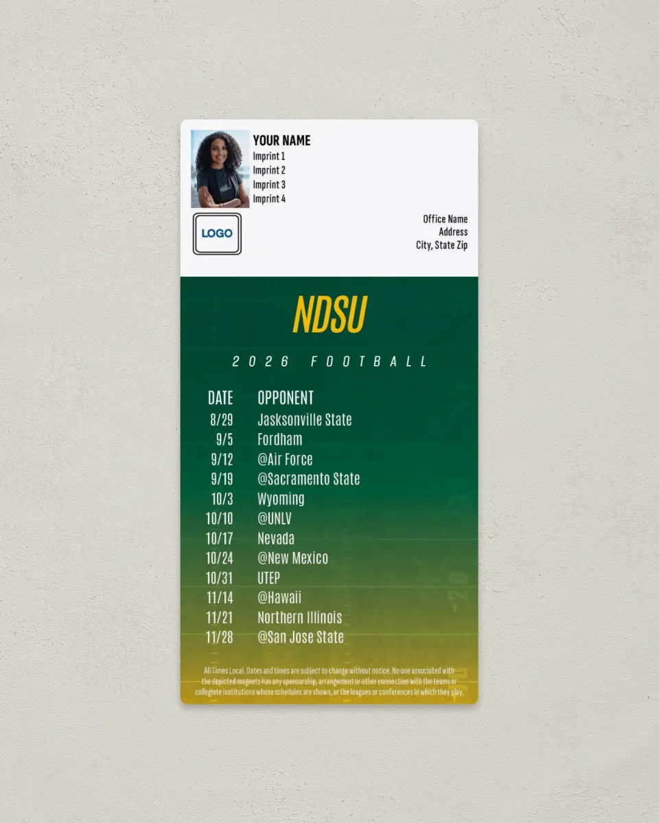 This is a 7" x 3½" Football Schedule Magnet called North Dakota State Bison printed in full color