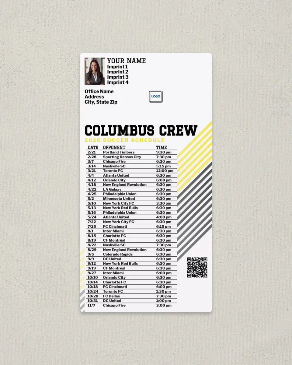 This is a 7" x 3½" Soccer Schedule Magnet called Columbus Crew SC Soccer Schedule Magnets printed in full color