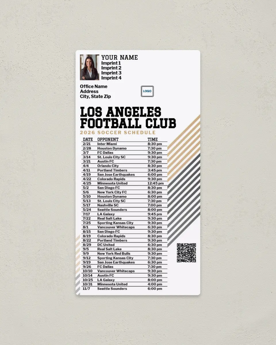 This is a 7" x 3½" Soccer Schedule Magnet called Los Angeles Football Club Soccer Schedule Magnets printed in full color