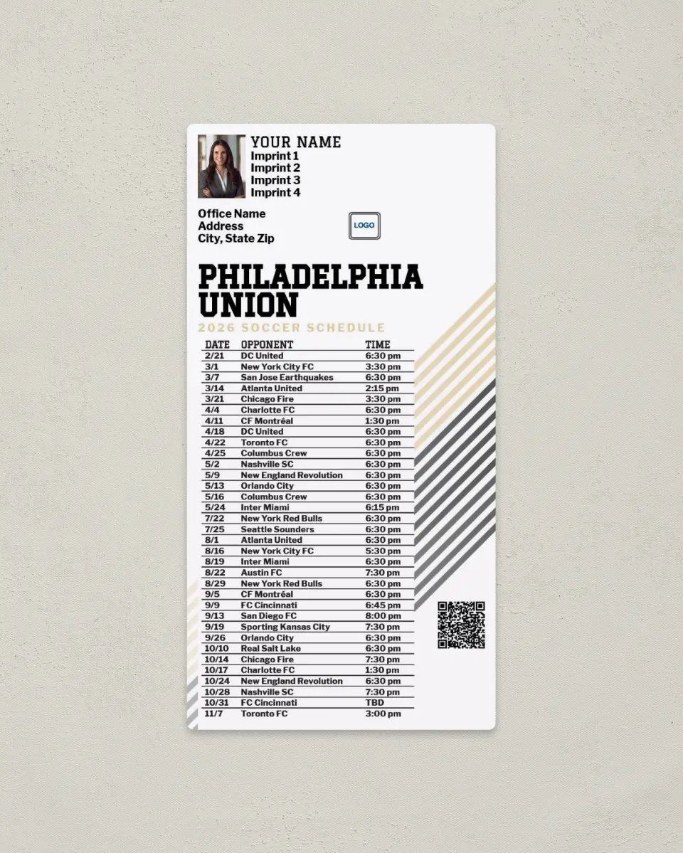 This is a 7" x 3½" Soccer Schedule Magnet called Philadelphia Union Soccer Schedule Magnets printed in full color
