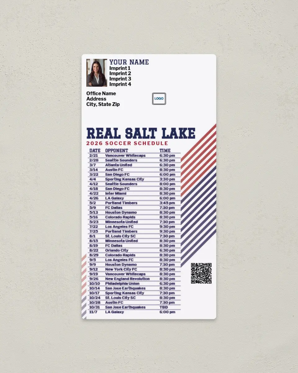 This is a 7" x 3½" Soccer Schedule Magnet called Real Salt Lake Soccer Schedule Magnets printed in full color