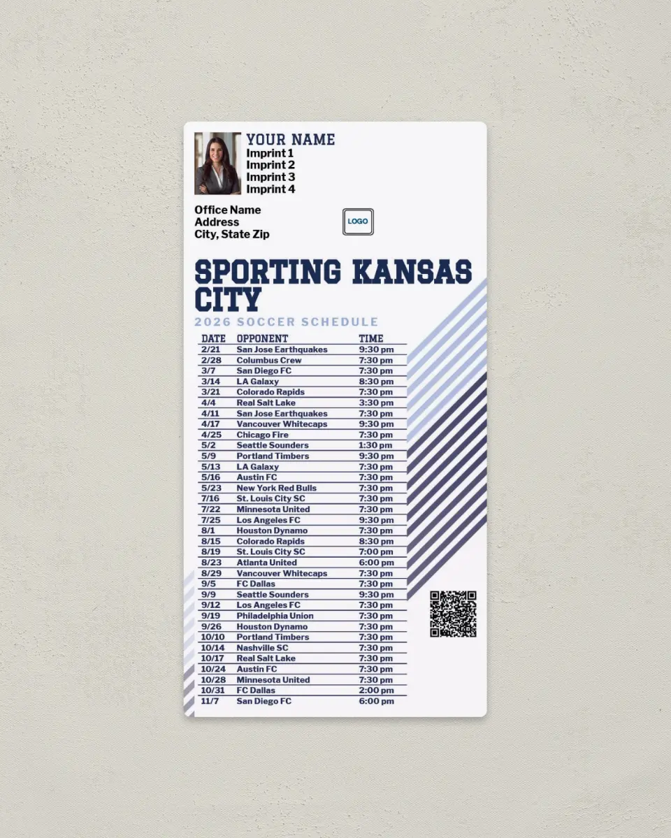 This is a 7" x 3½" Soccer Schedule Magnet called Sporting Kansas City Soccer Schedule Magnets printed in full color