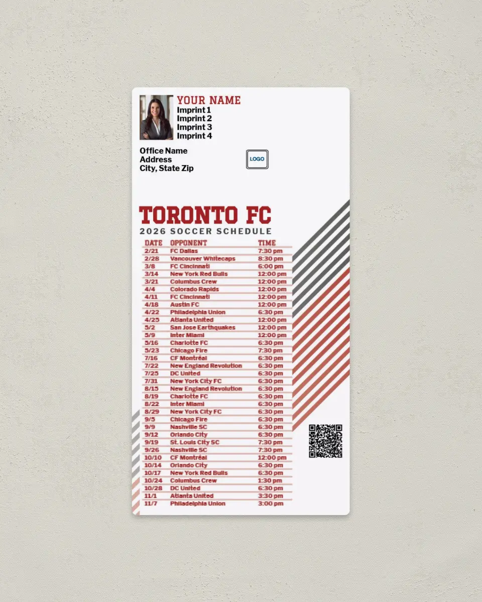 This is a 7" x 3½" Soccer Schedule Magnet called Toronto FC Soccer Schedule Magnets printed in full color