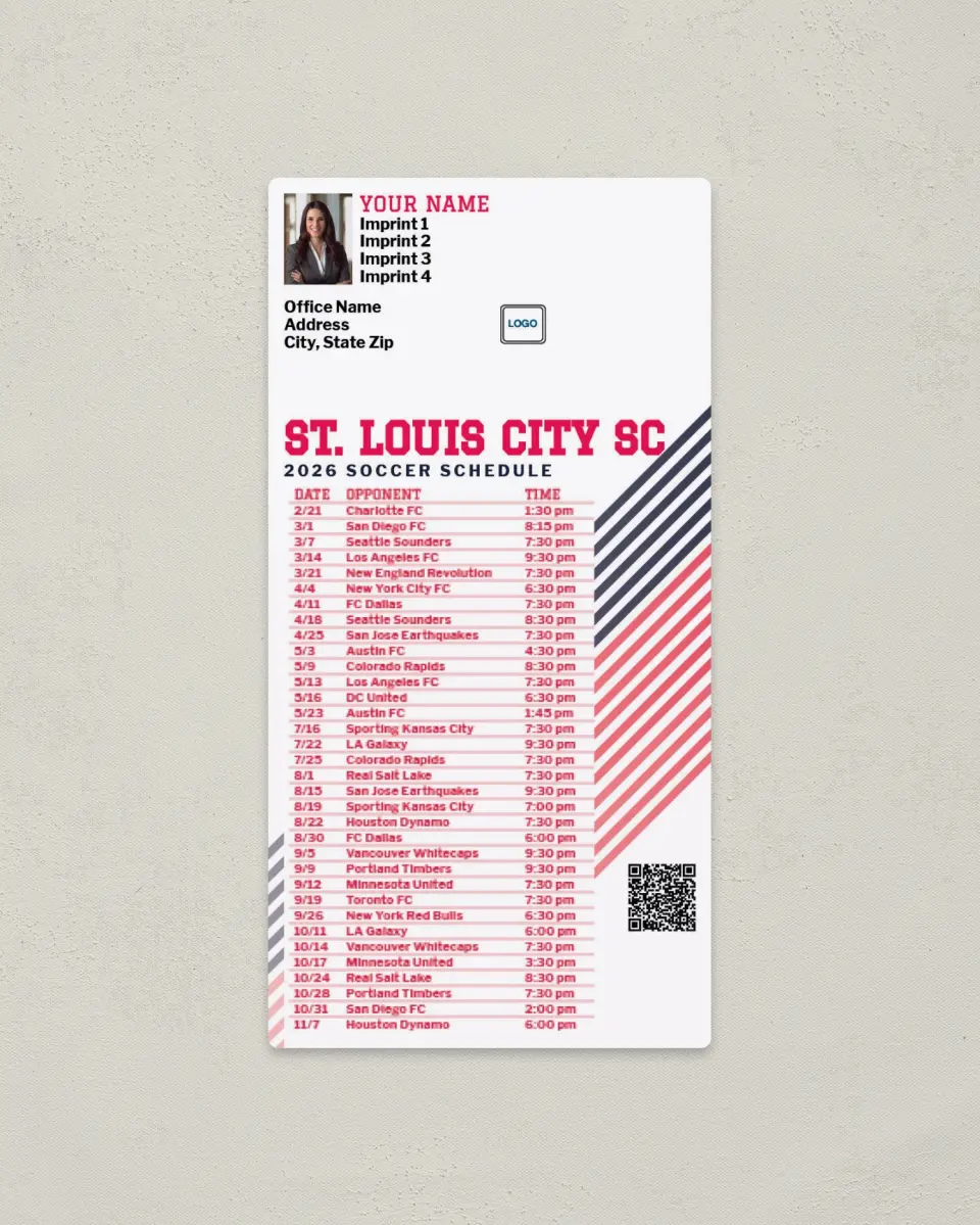This is a 7" x 3½" Soccer Schedule Magnet called St. Louis City SC Soccer Schedule Magnets printed in full color