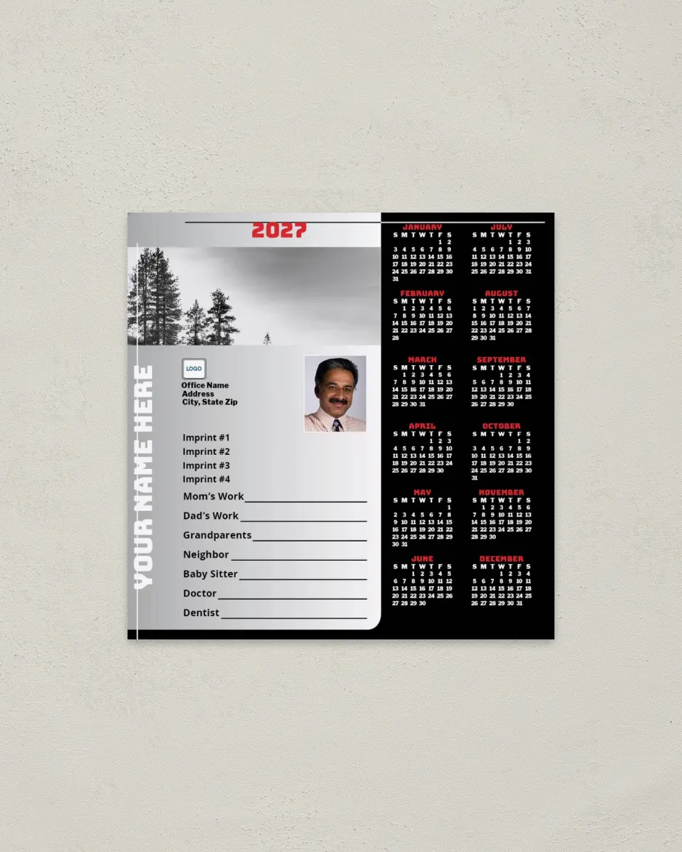 This is a 5½" x 5½" Full Magnet Calendar called Trees and Lake printed in full color with a Standard Gloss finish