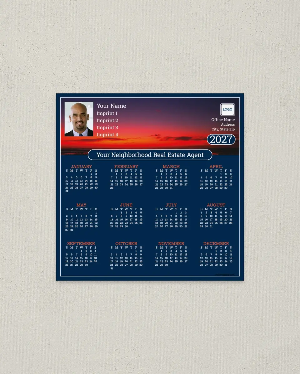 This is a 5½" x 5½" Full Magnet Calendar called Sunset printed in full color with a Standard Gloss finish