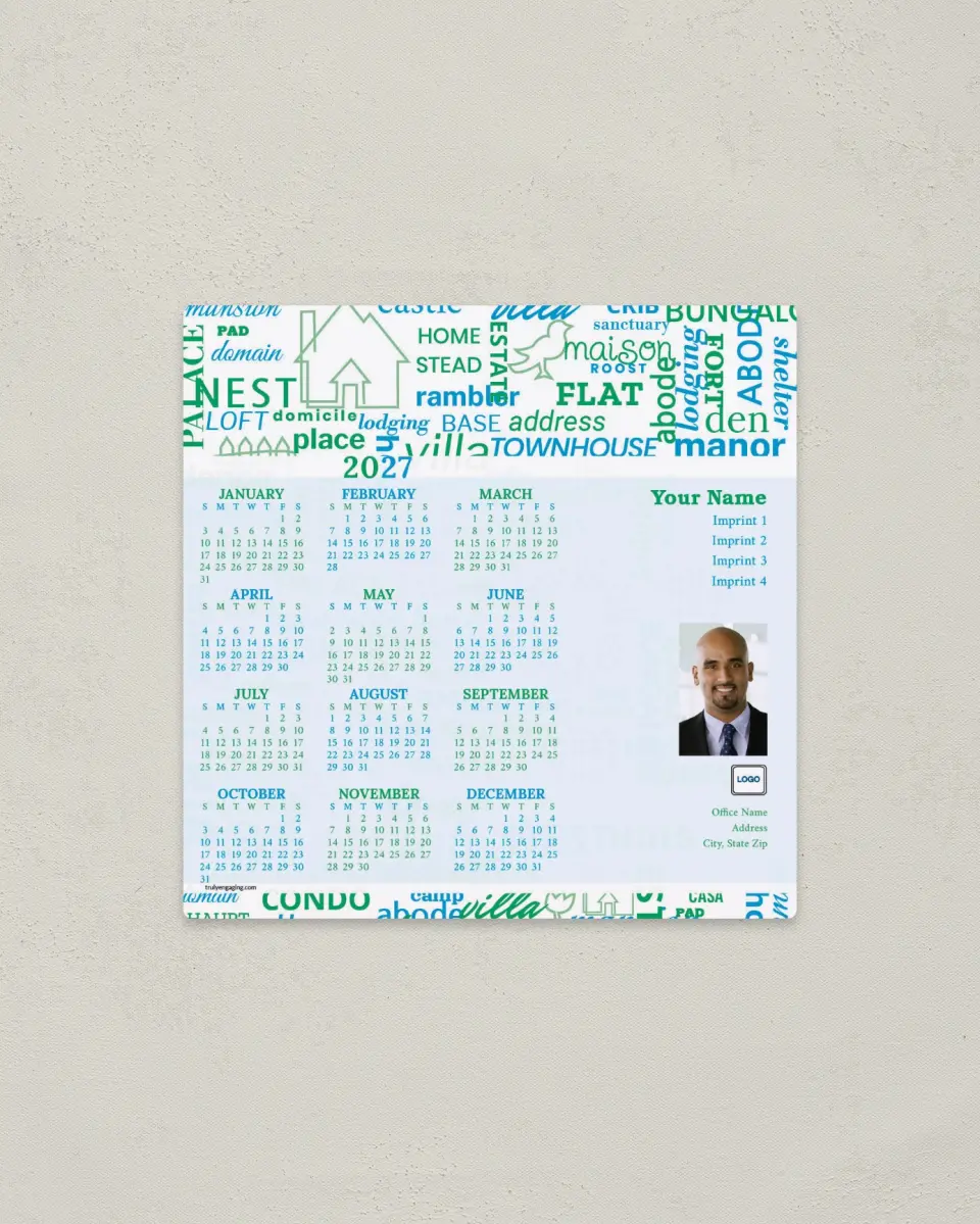 This is a 5½" x 5½" Full Magnet Calendar called Home Words and Phrases printed in full color with a Standard Gloss finish