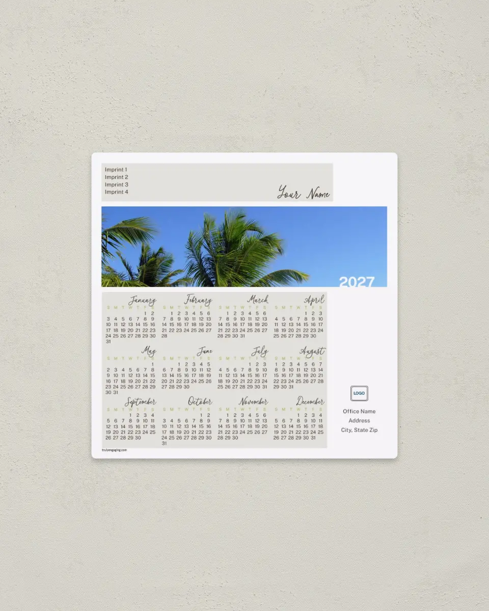 This is a 5½" x 5½" Full Magnet Calendar called Refreshing Paradise printed in full color with a Standard Gloss finish