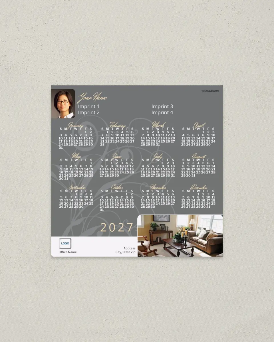 This is a 5½" x 5½" Full Magnet Calendar called Professional Flourish printed in full color with a Standard Gloss finish