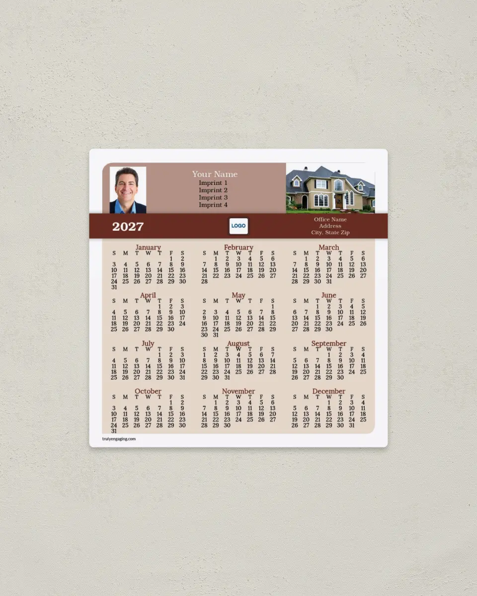 This is a 5½" x 5½" Full Magnet Calendar called Branded Banner printed in full color with a Standard Gloss finish