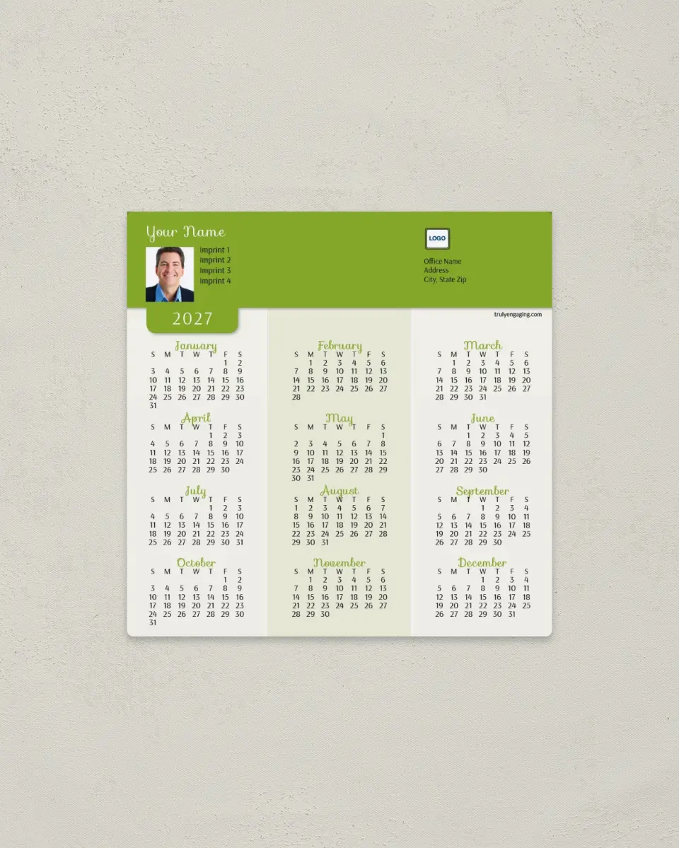 This is a 5½" x 5½" Full Magnet Calendar called Name Tab printed in full color with a Standard Gloss finish