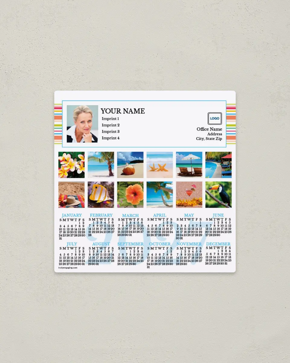 This is a 5½" x 5½" Full Magnet Calendar called Colorful Stripes printed in full color with a Standard Gloss finish