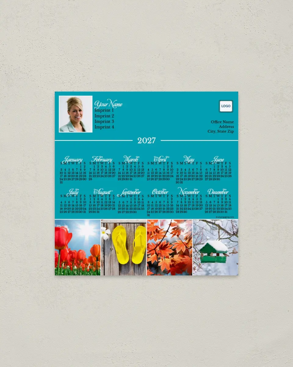 This is a 5½" x 5½" Full Magnet Calendar called Stunning Snapshots printed in full color with a Standard Gloss finish